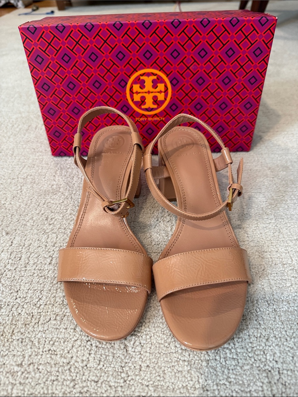 Tory Burch Nude/Tan Leather Open-Toe Ankle-Strap Sandals